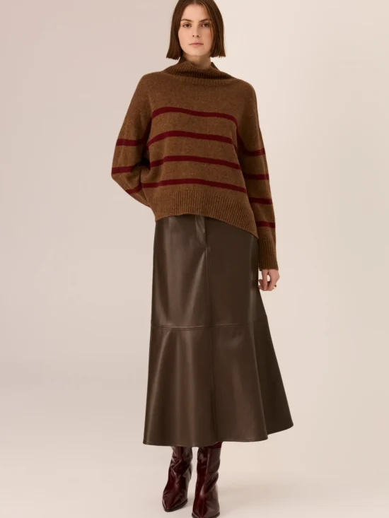 POL Clothing Astor Stripe Knit Toffee Wine Stripe