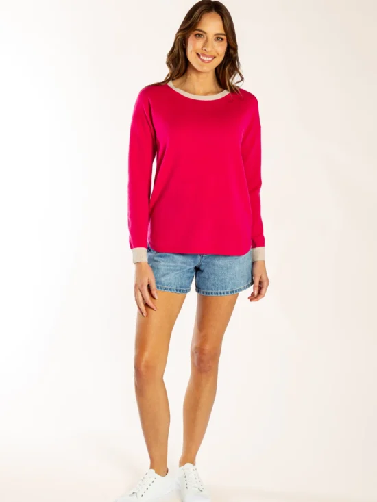 Bow & Arrow Hot Pink Swing with Oatmeal Contrast Knit