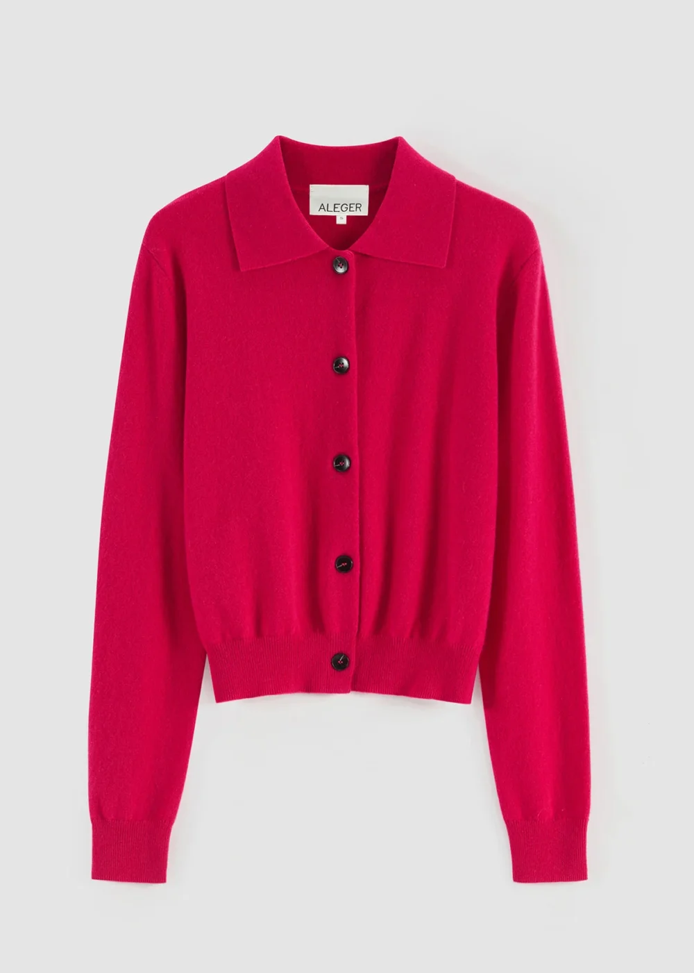 Aleger Cashmere Blend Collared Cardi Fushia - Image 2