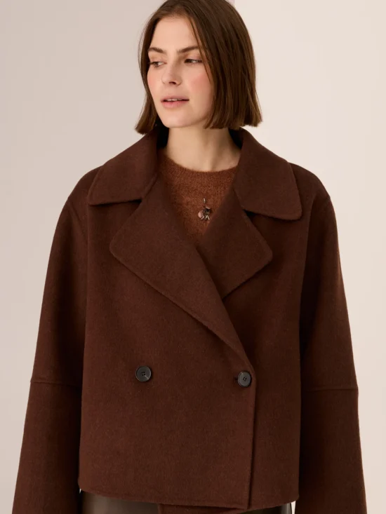 POL Clothing Cohen Cropped Wool Coat Walnut
