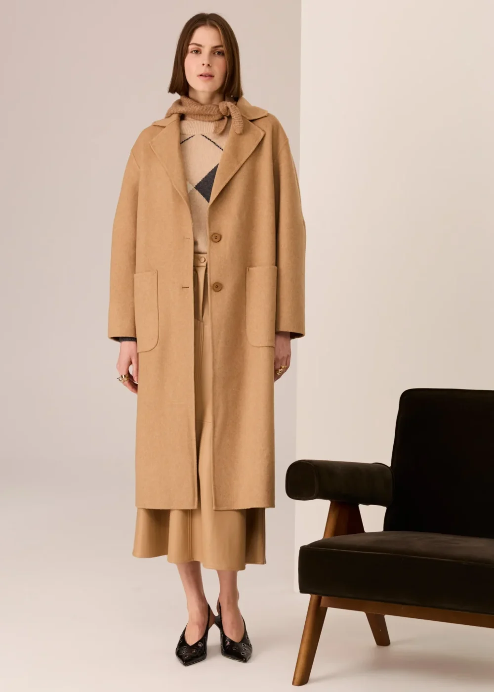 POL Clothing Cohen Long Wool Coat Camel