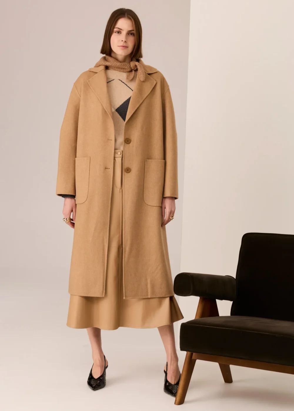 POL Clothing Cohen Long Wool Coat Camel - Image 2