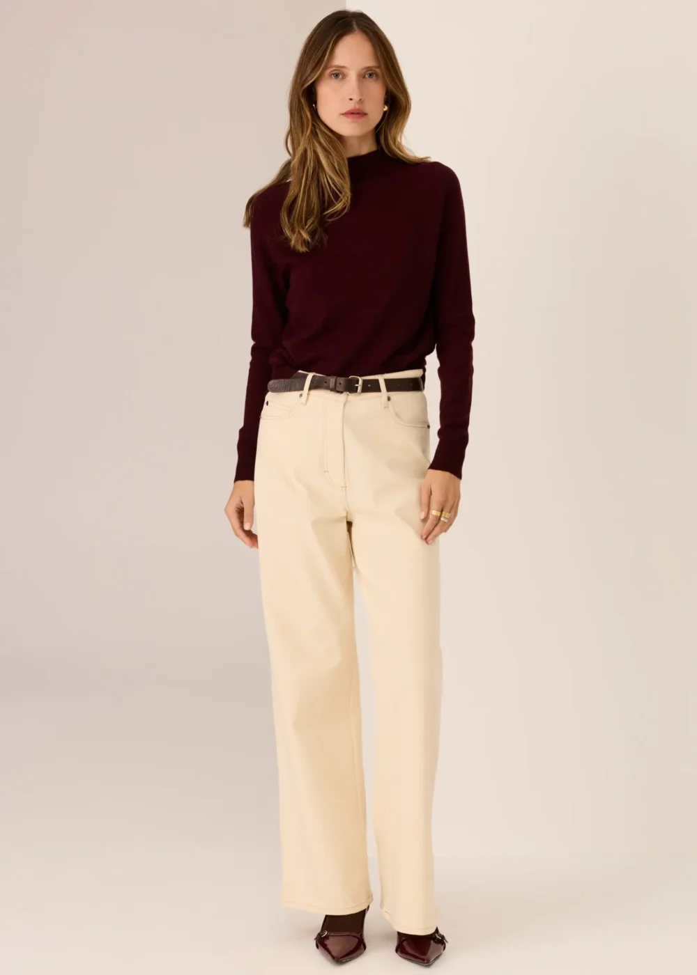 POL Clothing Lana Wide Leg Jean Ivory - Image 2