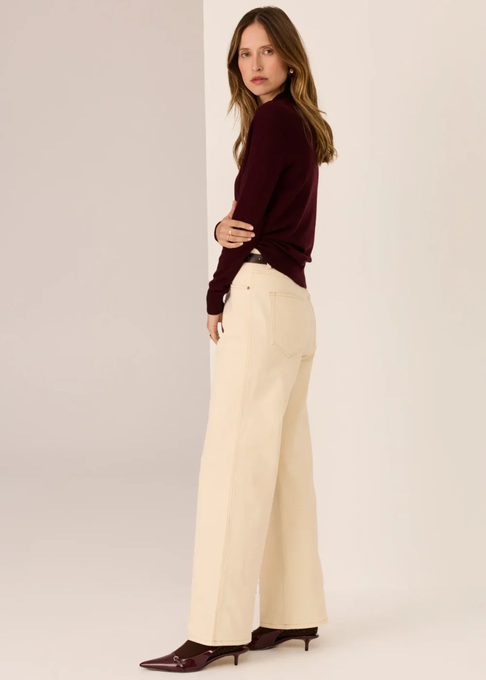 POL Clothing Lana Wide Leg Jean Ivory - Image 3
