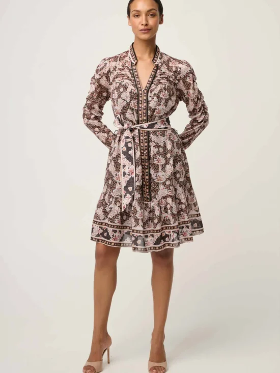 Once Was Lanae Cotton Silk Ruched Sleeve Dress in Russet Palm