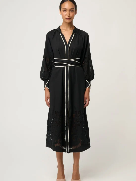 Once Was Rhea Embroidered Tencel Maxi Dress in Black
