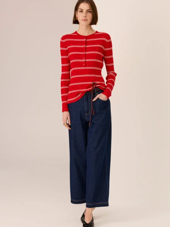 POL Clothing Tate Henley in Red White Stripe