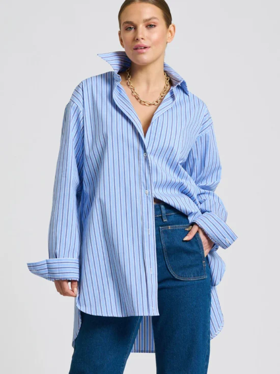 Shirty The Boyfriend Shirt Blue Double Stripe