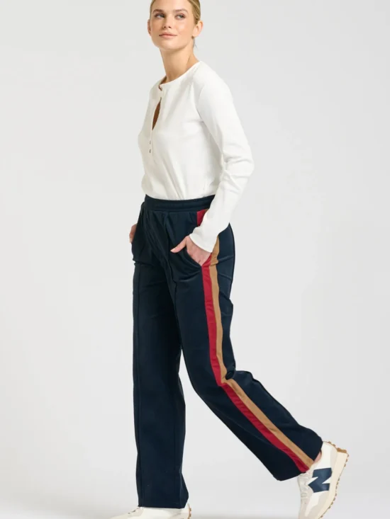 Shirty Lucile Velvet Twill Pant French Navy With Ruby Tobacco Stripe