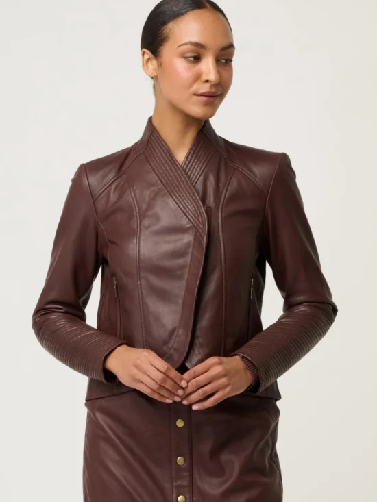 Acer Leather Shawl Collar Detail Jacket in Oxblood 3