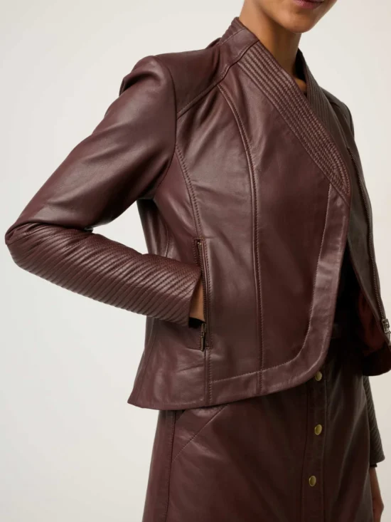 Once Was Acer Leather Shawl Collar Detail Jacket in Oxblood