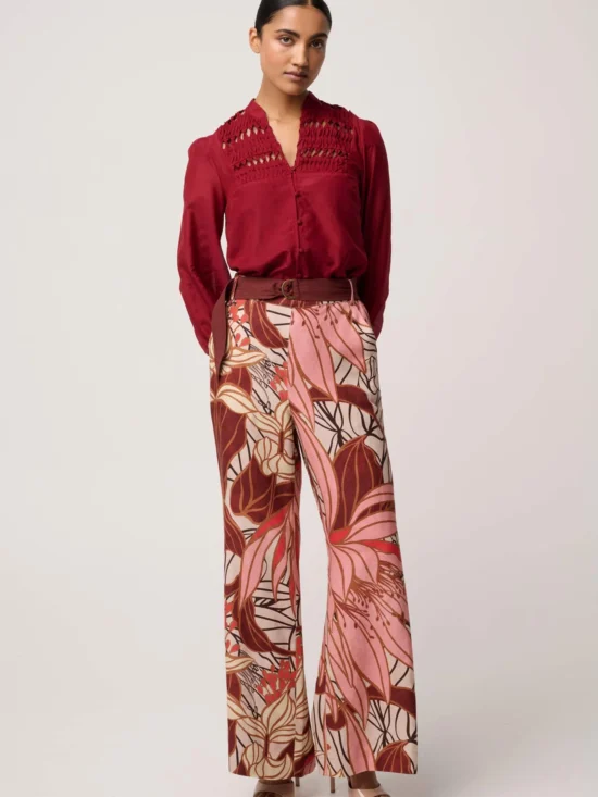 Once Was Adele Linen Viscose Belted Printed Pant in Cathedral Botanic