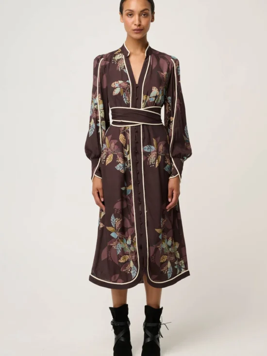 Camille Viscose Faile Curved Hem Dress in Ember Vines 9