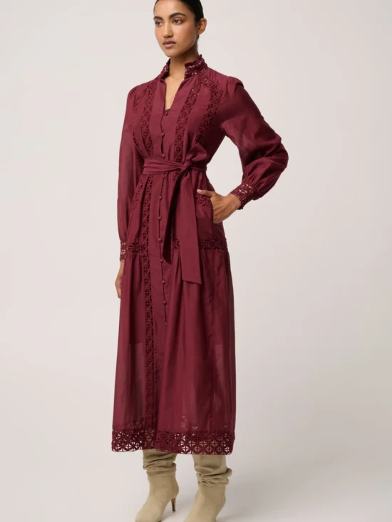 Cascadian Cotton Silk Maxi Dress in Bordeaux 5