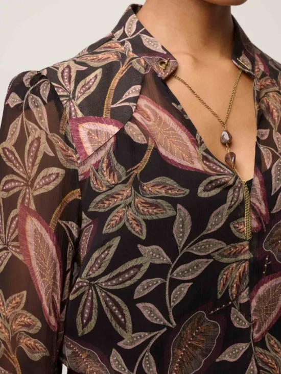 Freya Sheer Viscose Blouse with Embellished Neck in Dark Tropique 7