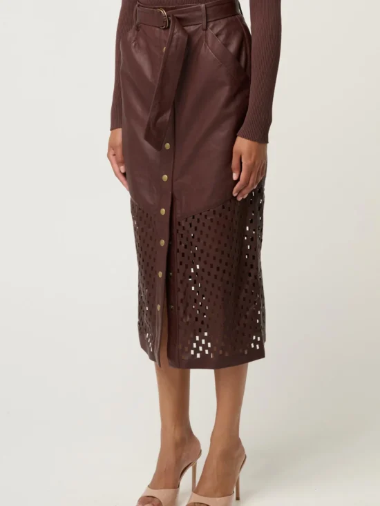 Hypnotic Leather Custom Laser Midi Skirt in Oxblood 5