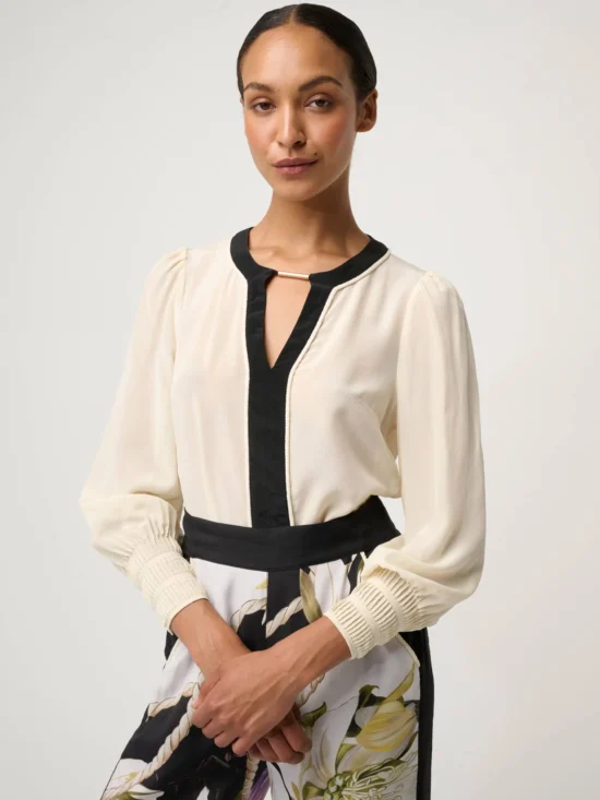 Once Was Iris Pleated Cuff Silk Blouse in Cloud