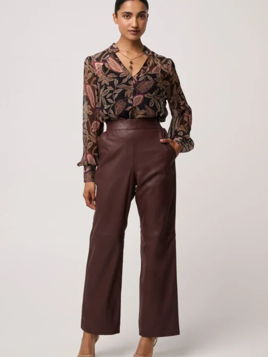 Once Was Joan Leather Elasticated Waist Straight Leg Pant in Oxblood