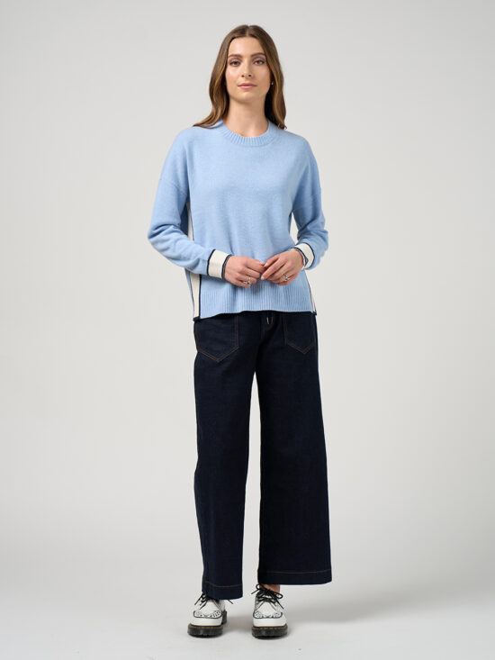 Madly Sweetly College Sweater in Sky Winter White