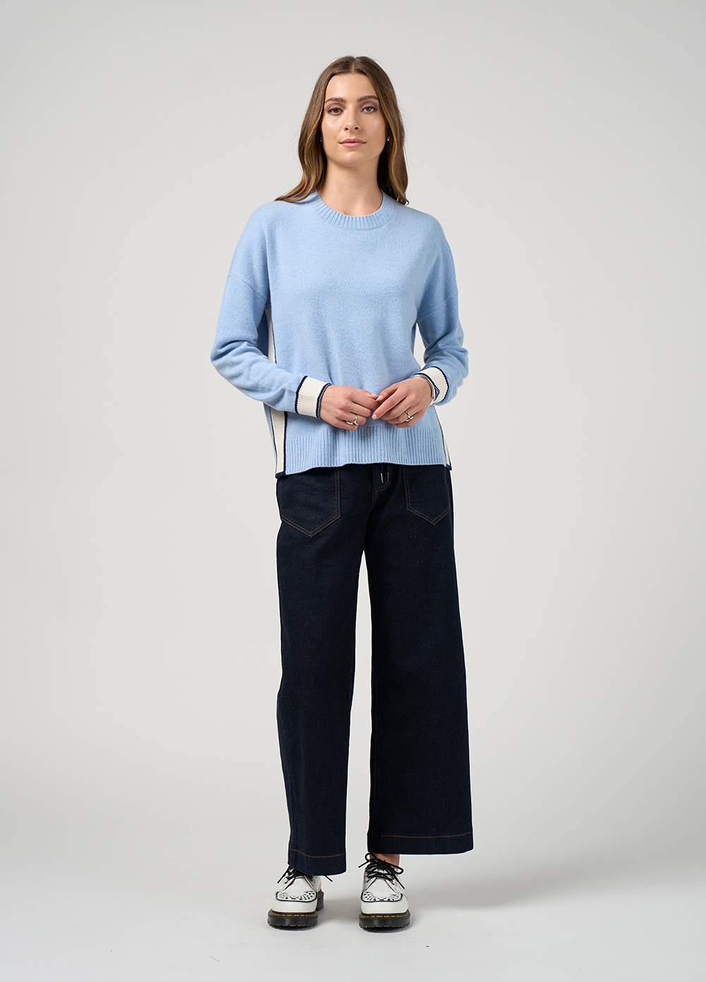 Madly Sweetly College Sweater in Sky Winter White
