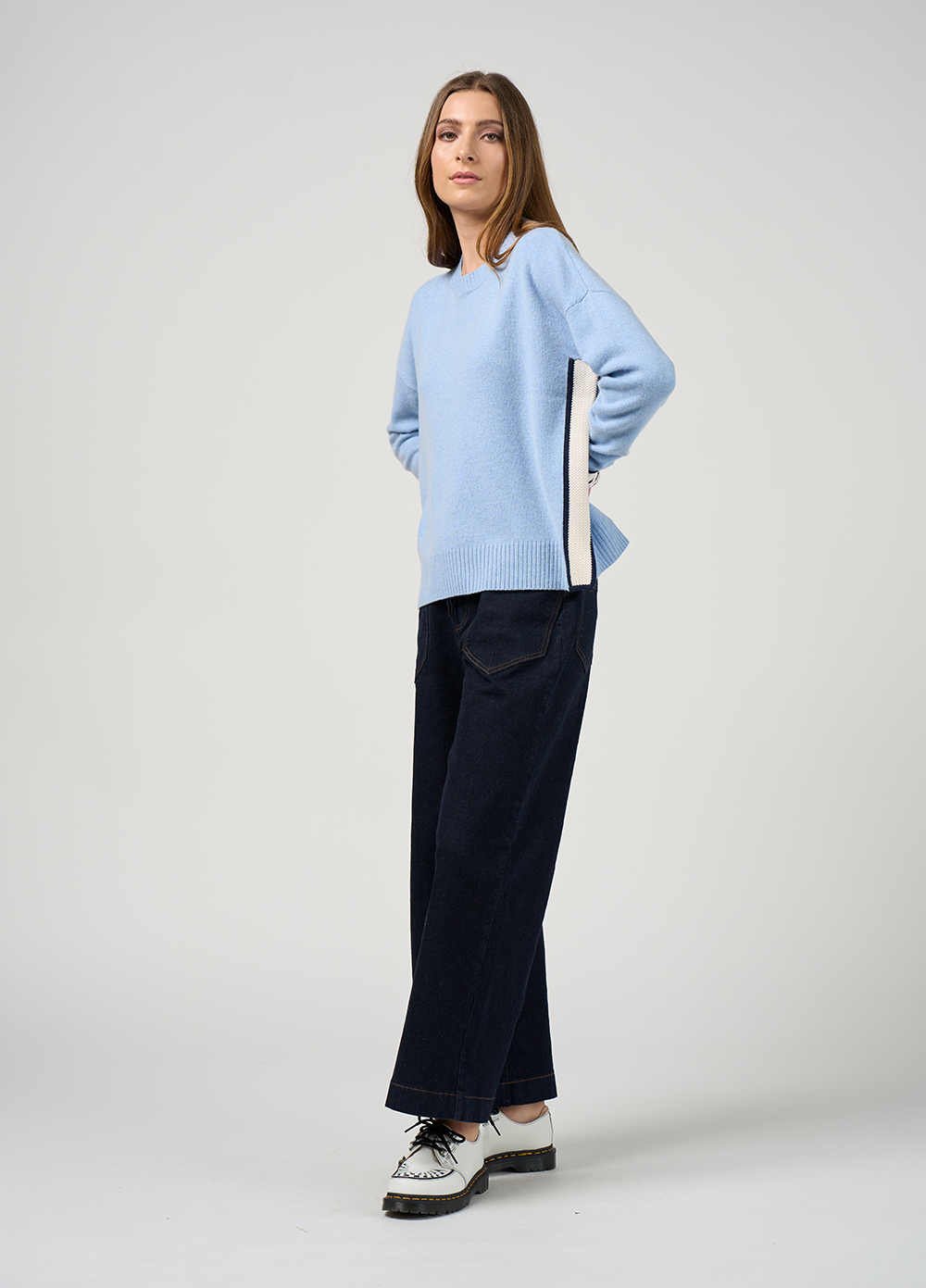 Madly Sweetly College Sweater in Sky Winter White - Image 3