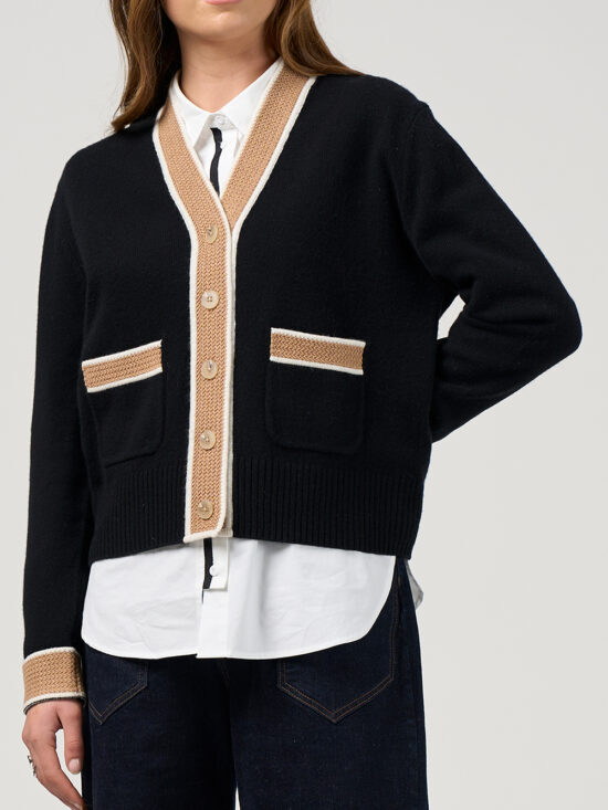 MSK2619 College Cardi Black Camel Stripe RRP 329 MS1828 Mixed Media Shirt White RRP 279