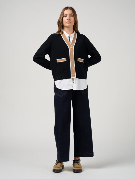 Madly Sweetly College Cardi in Black Camel Stripe
