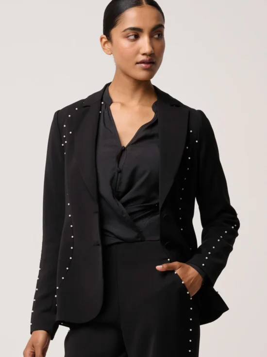 Once Was Marcela Pearl Embellished Blazer in Black