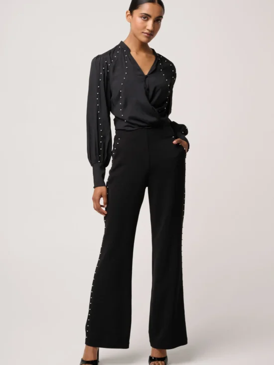 Once Was Marcela Pearl Embellished Viscose Stretch Pant in Black