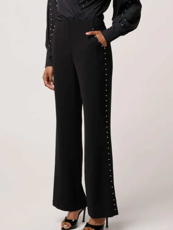 Marcela Pearl Embellished Viscose Stretch Pant in Black 4