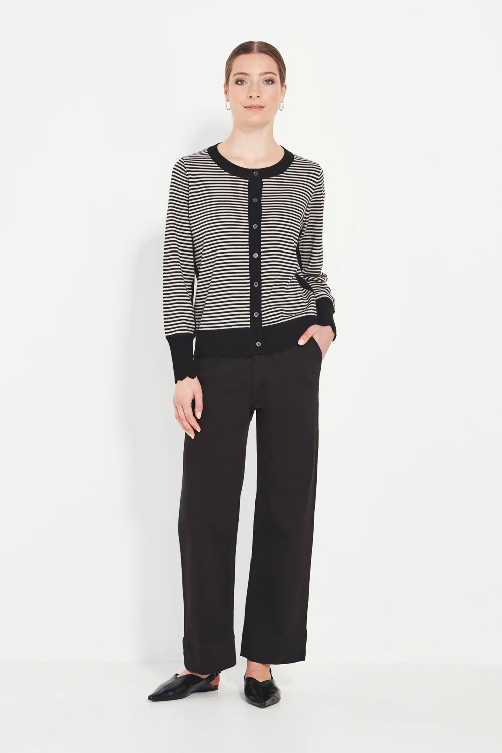 Verge Marcella Cardi in Black Chalk Stripe