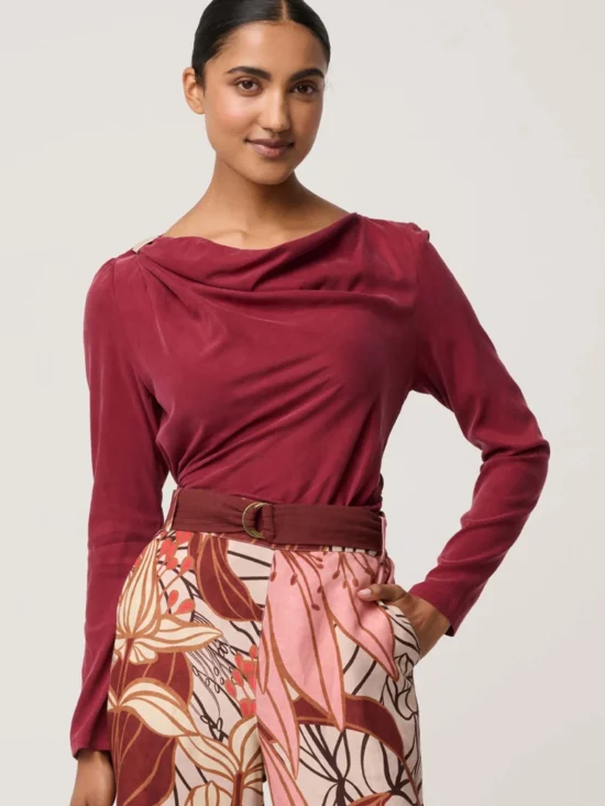 Once Was Serene Gold Detail Cupro Viscose Stretch Top in Ruby