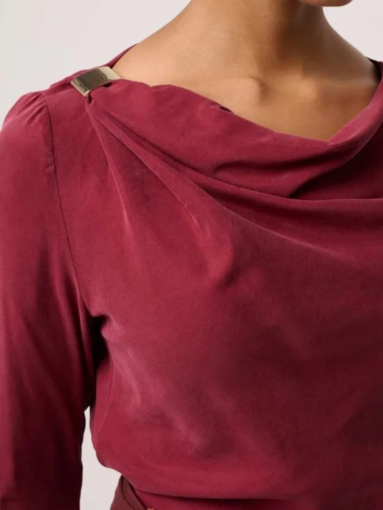 Serene Gold Detail Cupro Viscose Stretch Top in Ruby 9