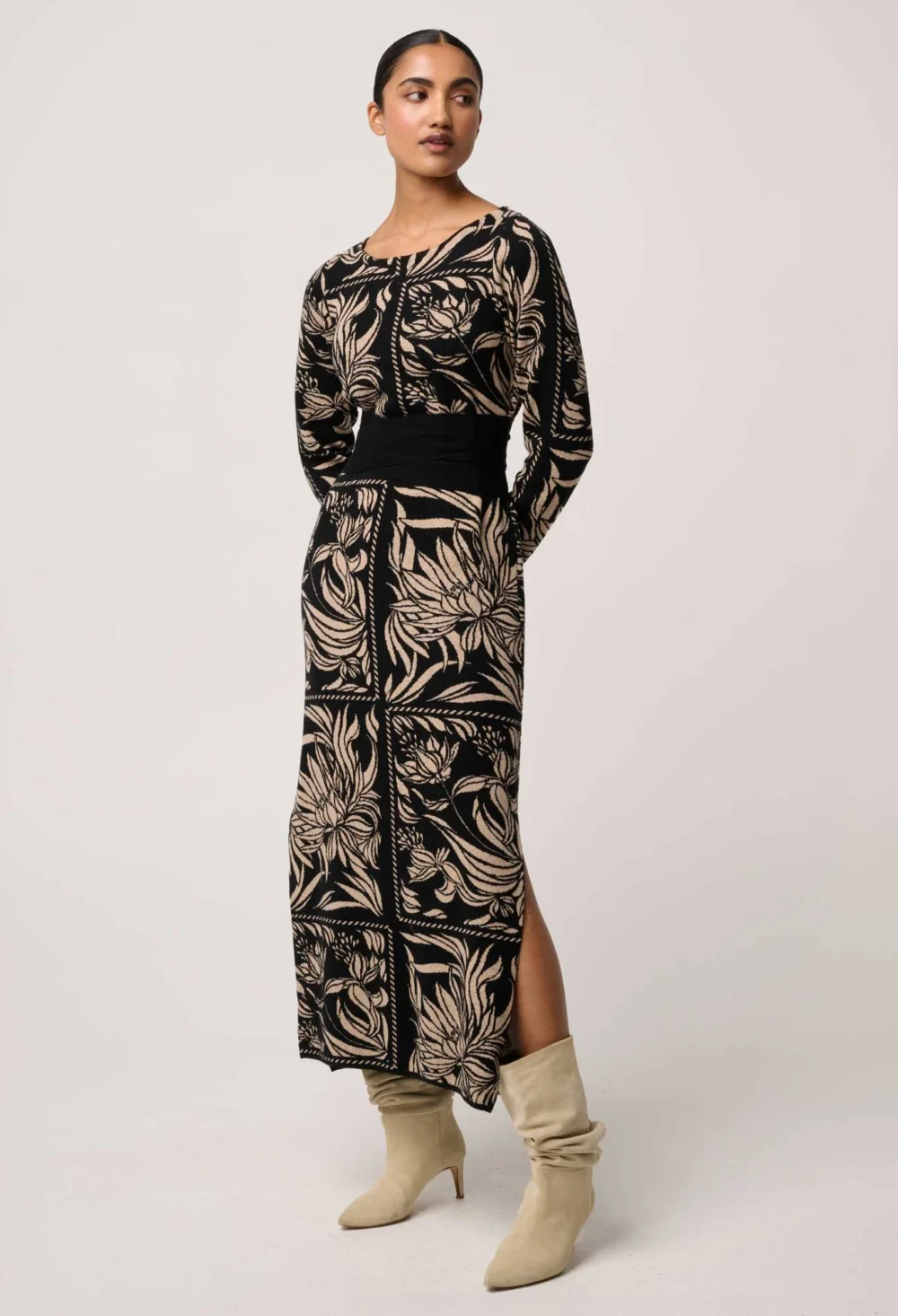 Once Was Wanderer Merino Wool Blend Floral Knit Dress In Flora