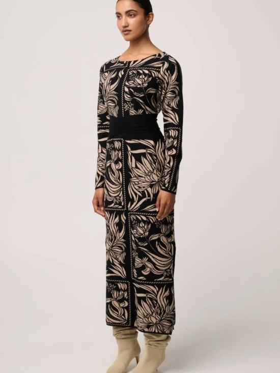Wanderer Merino Wool Blend Floral Knit Dress in Flora Deco 3