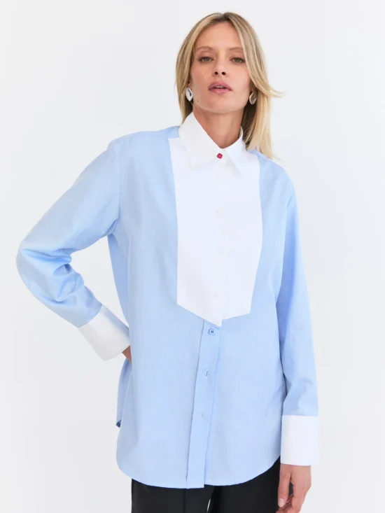 EDER BY ANNA Adele Oversized Shirt Blue Herringbone