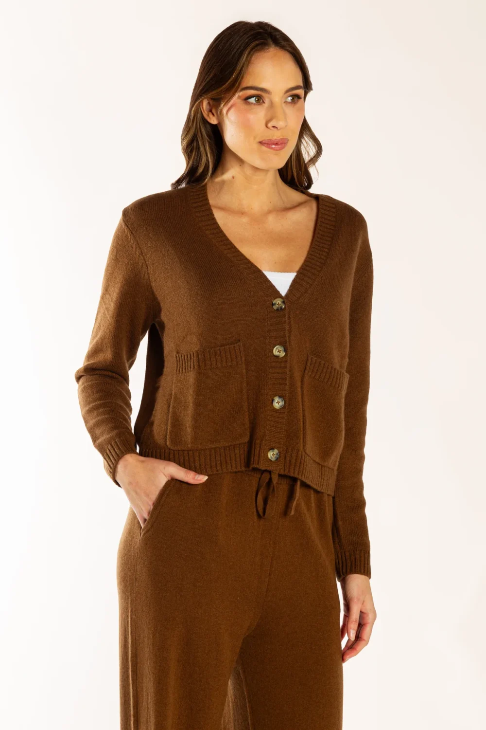 Bow & Arrow Merino Cashmere Blend Cardigan Chocolate