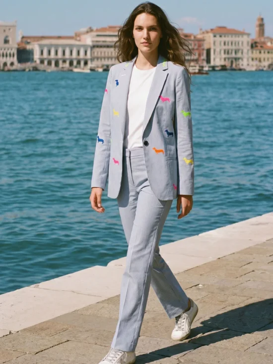 Vilagallo Hannah Stripe Embroidered Blazer