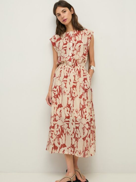 PRINTED FLORAL FLOWY VISCOSE DRESS DARK RED 7