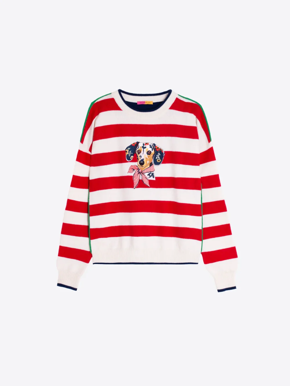 Vilagallo Stripe Dog Embroidery Sweater - Image 3