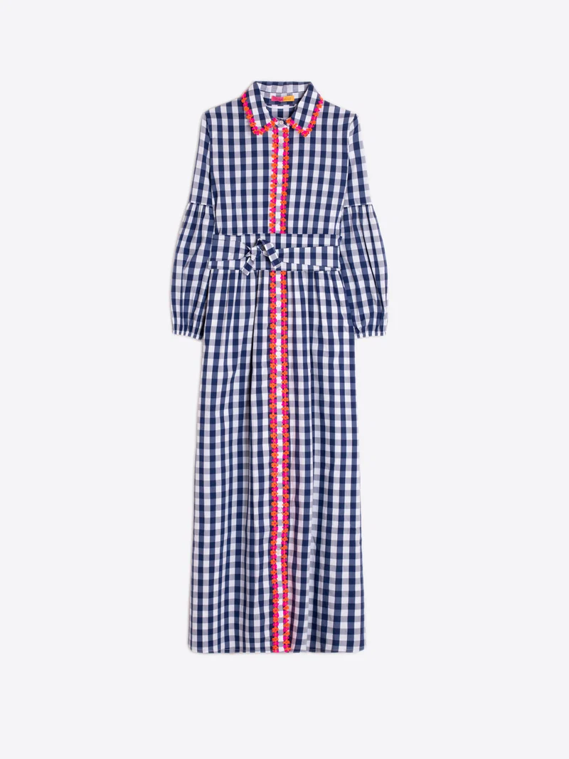 Alejandra Navy Gingham Poplin Dress 2