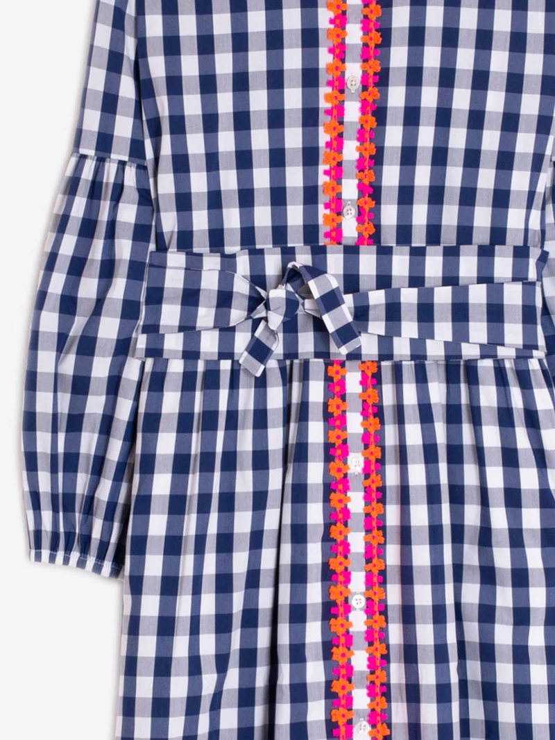 Vilagallo Alejandra Navy Gingham Poplin Dress - Image 3
