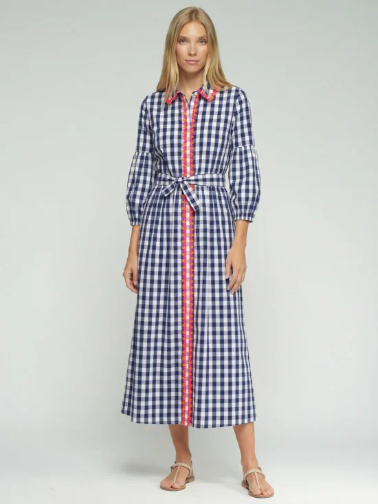 Alejandra Navy Gingham Poplin Dress