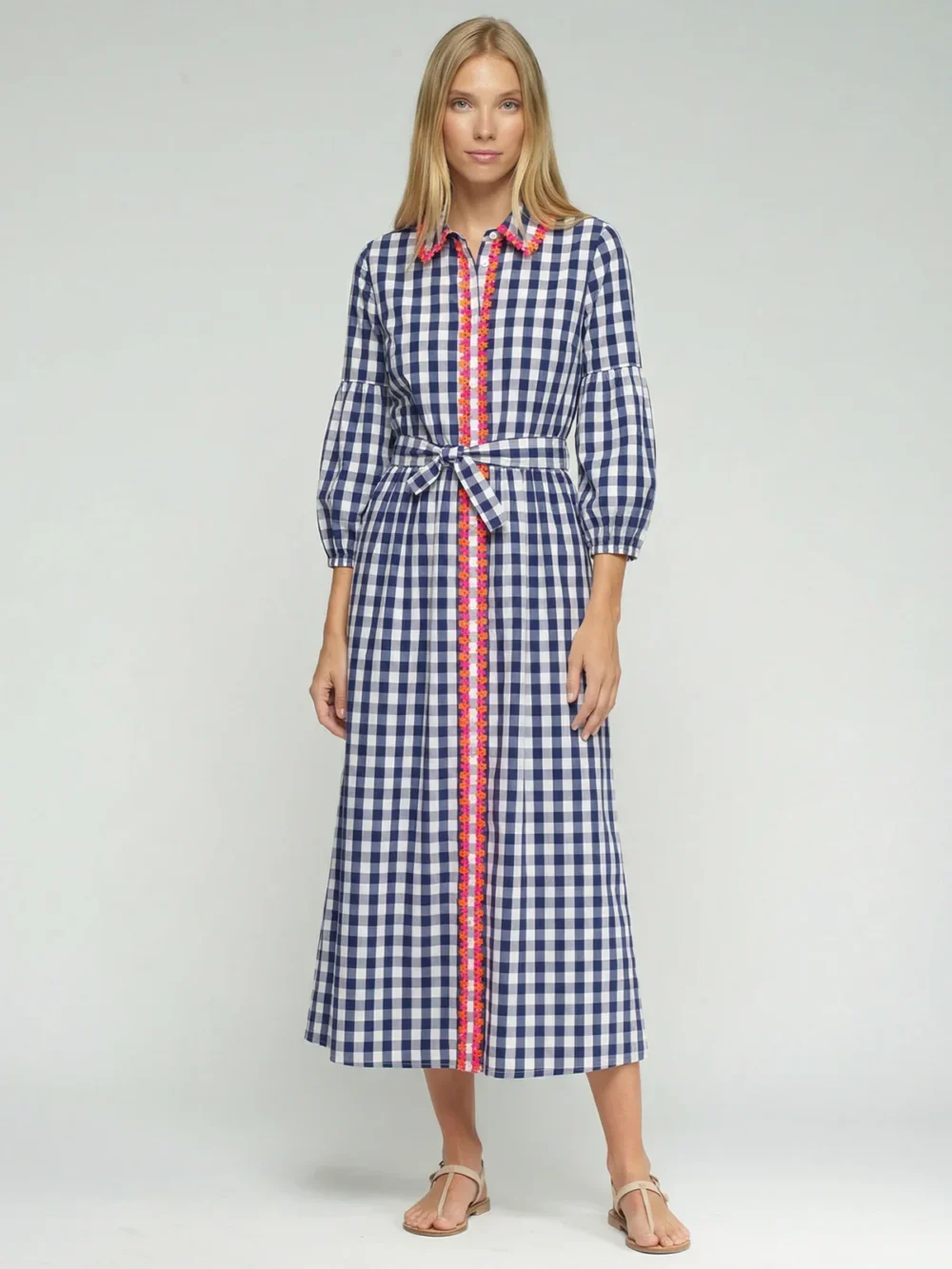Alejandra Navy Gingham Poplin Dress