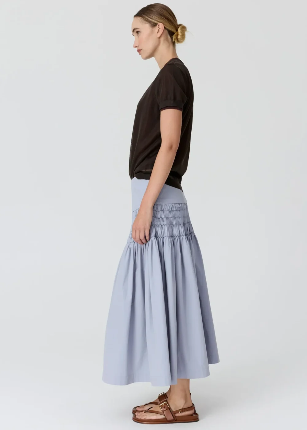 POL Clothing Kaspar Layered Tee Choc - Image 3