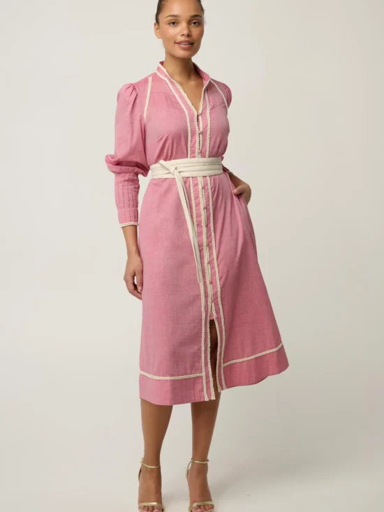 Once Was Isla Cotton Chambray Dress in Blush Chambray