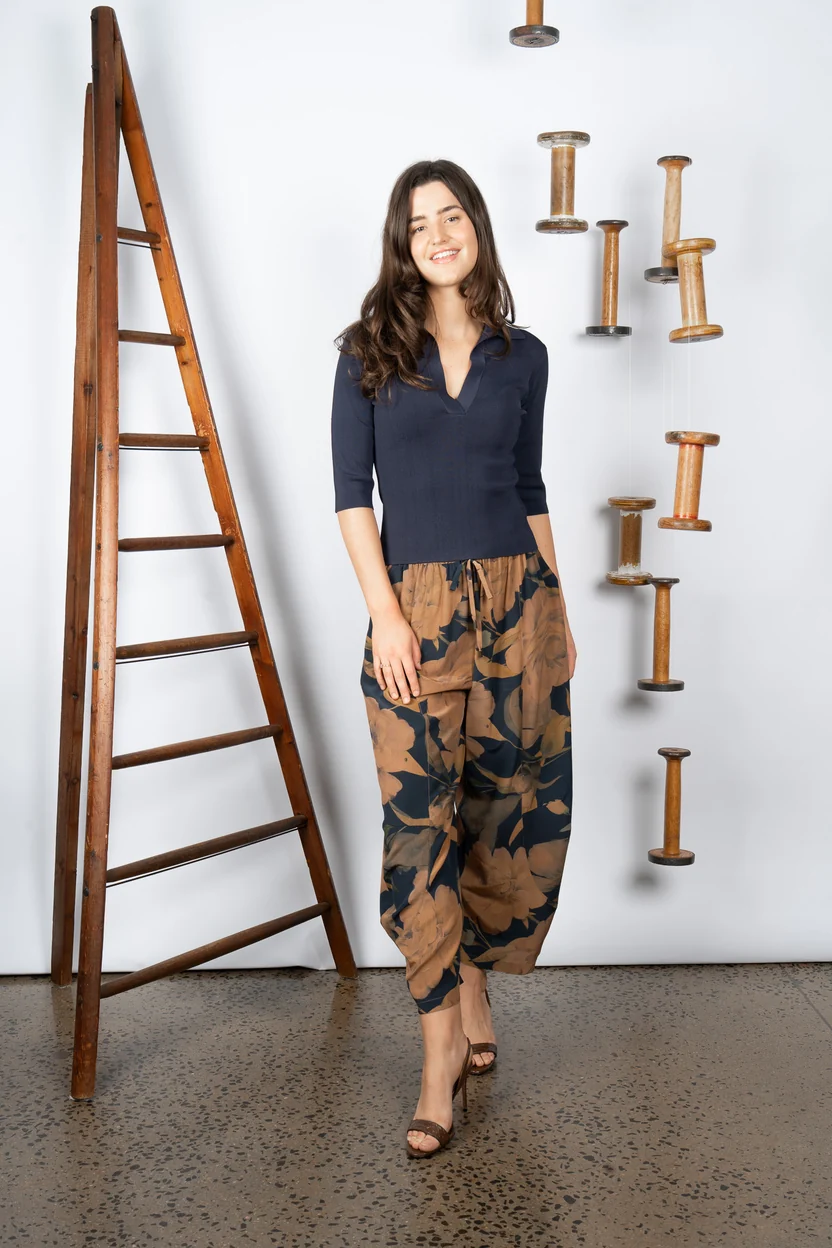 Niko Silk Pant Blue Floral 2