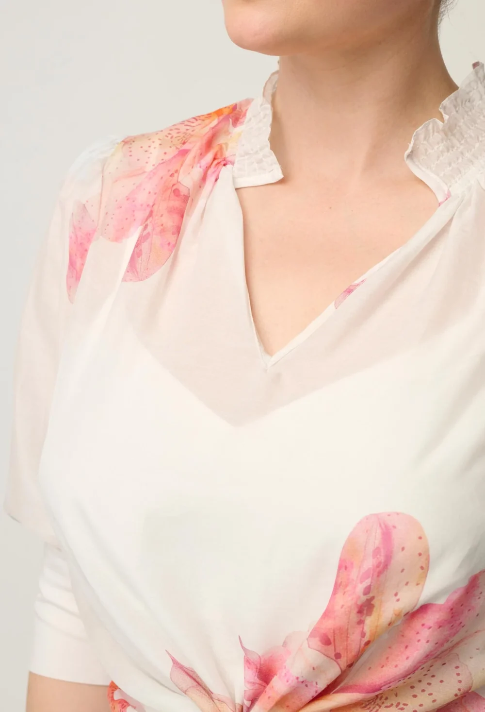 Once Was Oleander Cotton Silk Shirred Blouse in Nautilus Bloom - Image 2