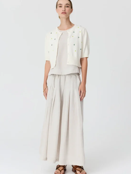 Viloa Beaded Short Sleeve Cardigan Chalk 1